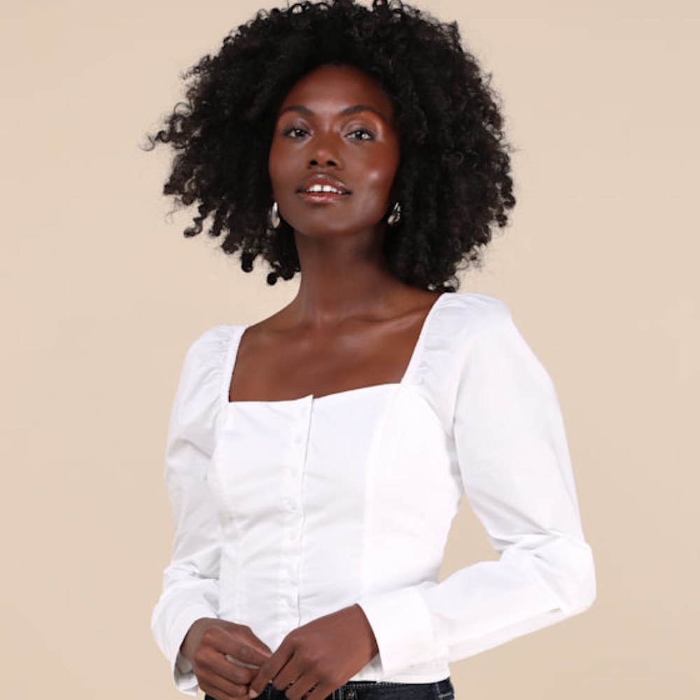 Lulus Demure And Sweet White Button-front Long Sleeve Top - Size XS